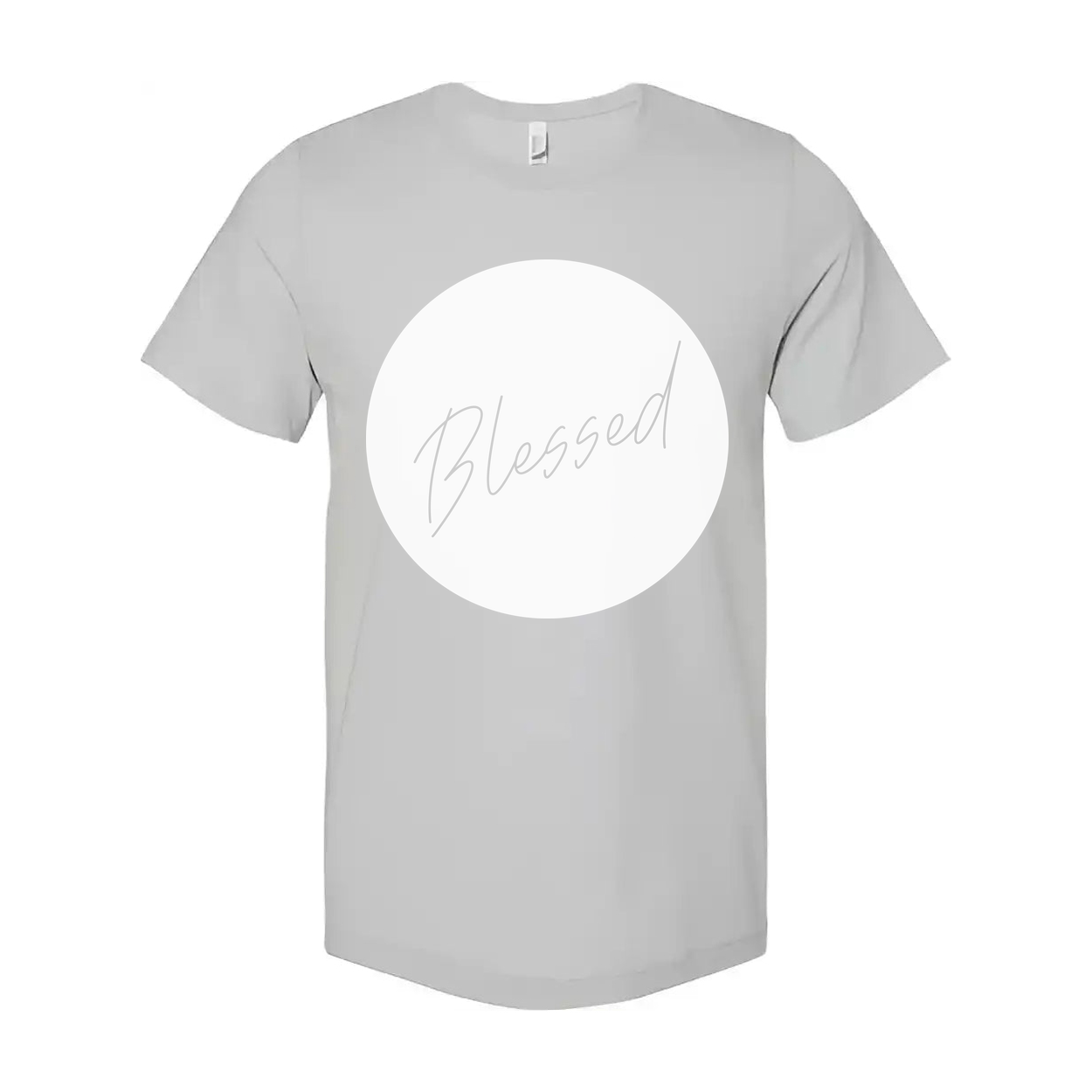 Unisex Blessed Circle Graphic T Shirt Featuring Elegant Script Font Design For Faith Centered Style