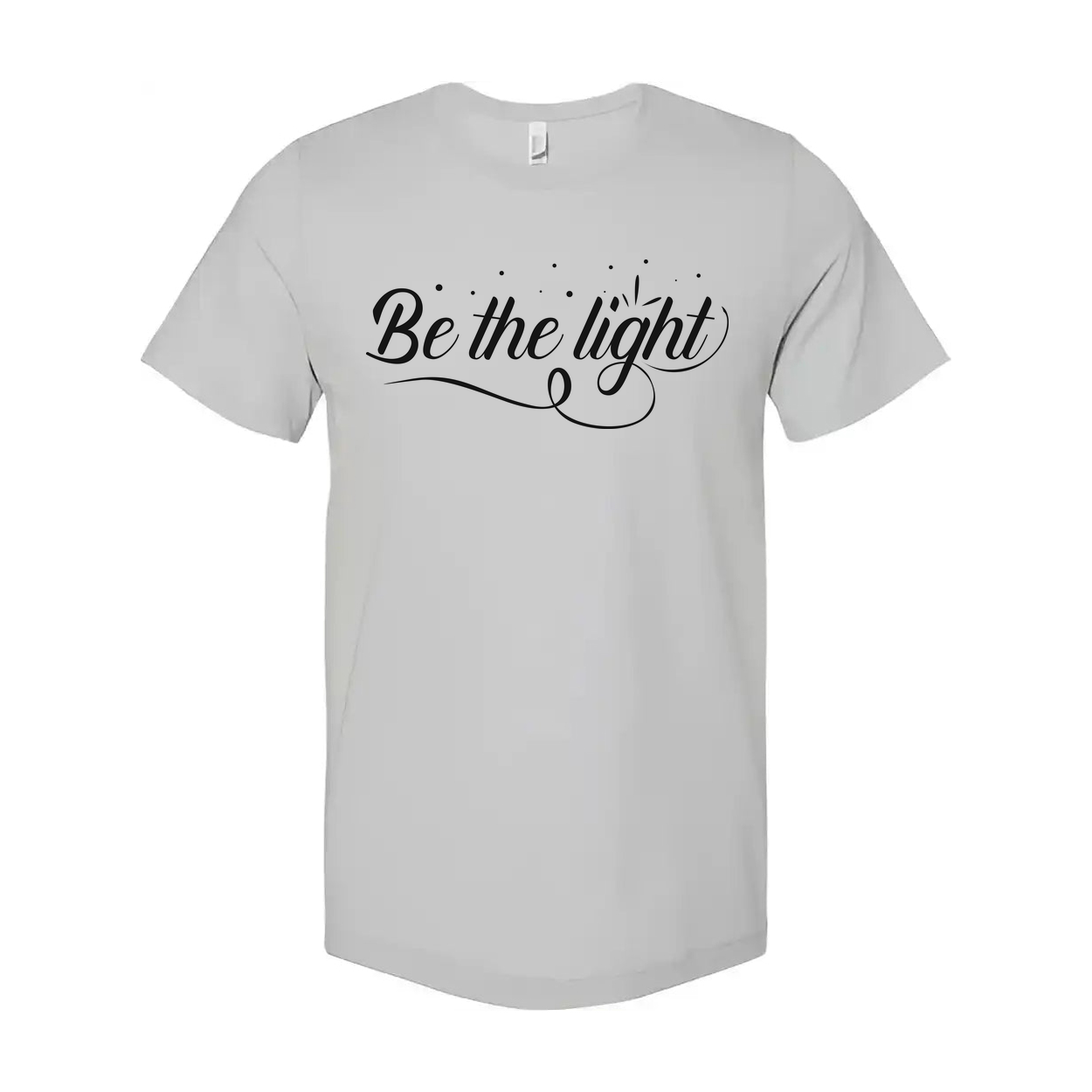 Be The Light Christian Unisex T Shirt With Script Font And Decorative Dots Emblem Design