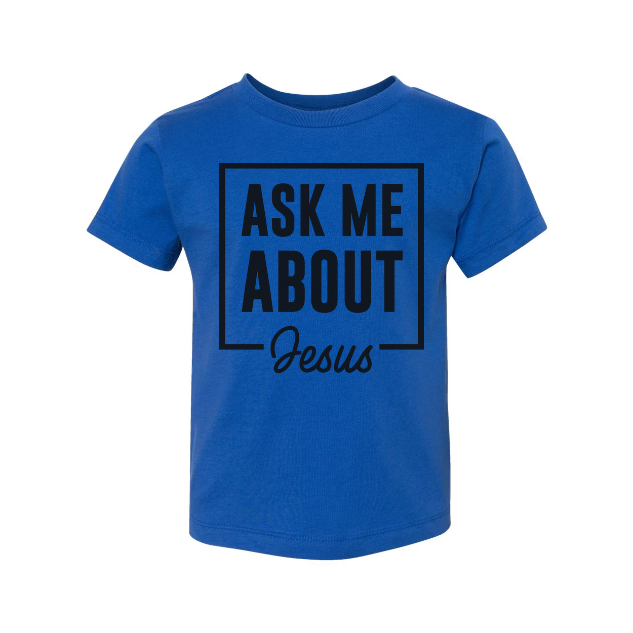 Unisex Christian T Shirt With Ask Me About Jesus Graphic Inside A Bold Square Frame