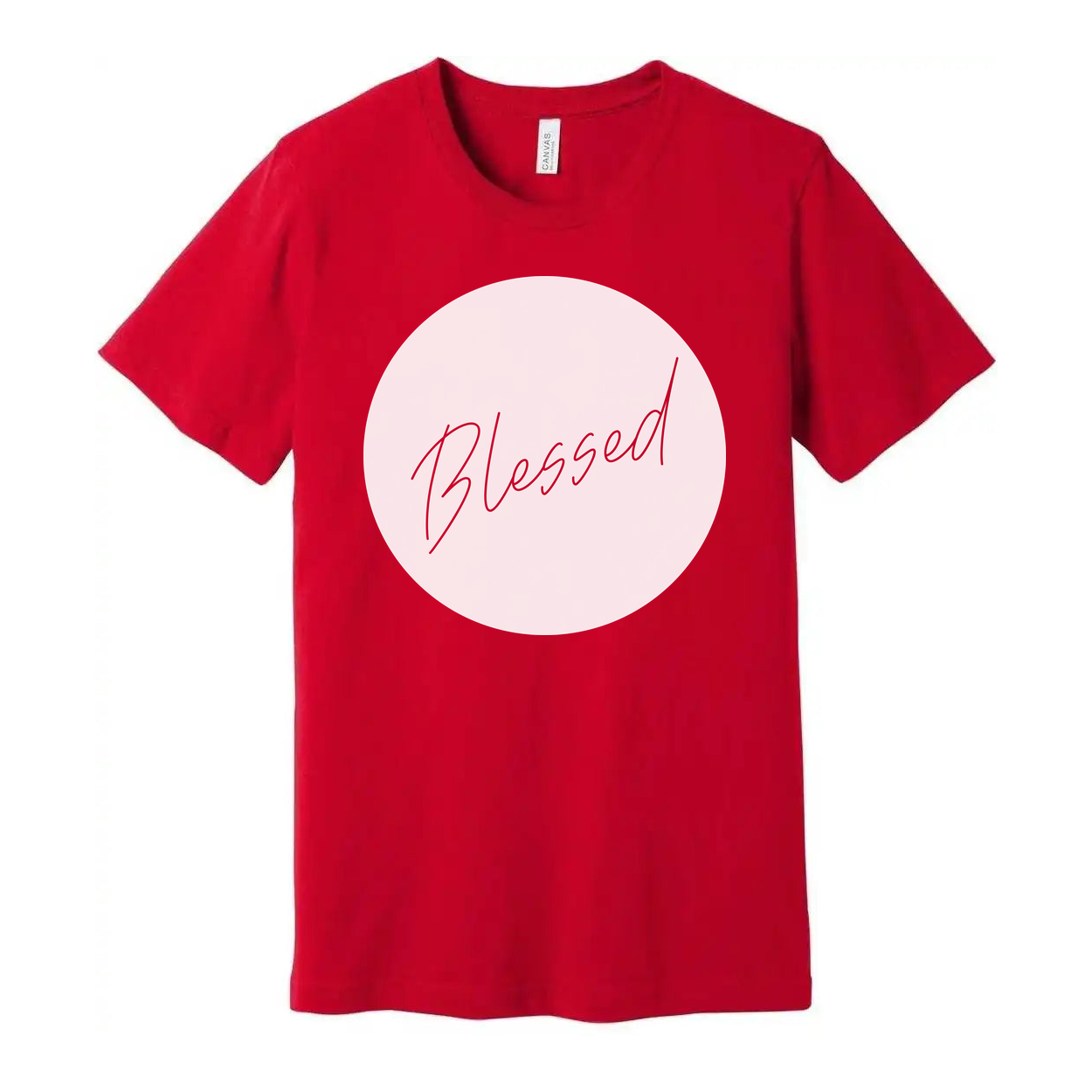 Unisex Blessed Circle Graphic T Shirt Featuring Elegant Script Font Design For Faith Centered Style