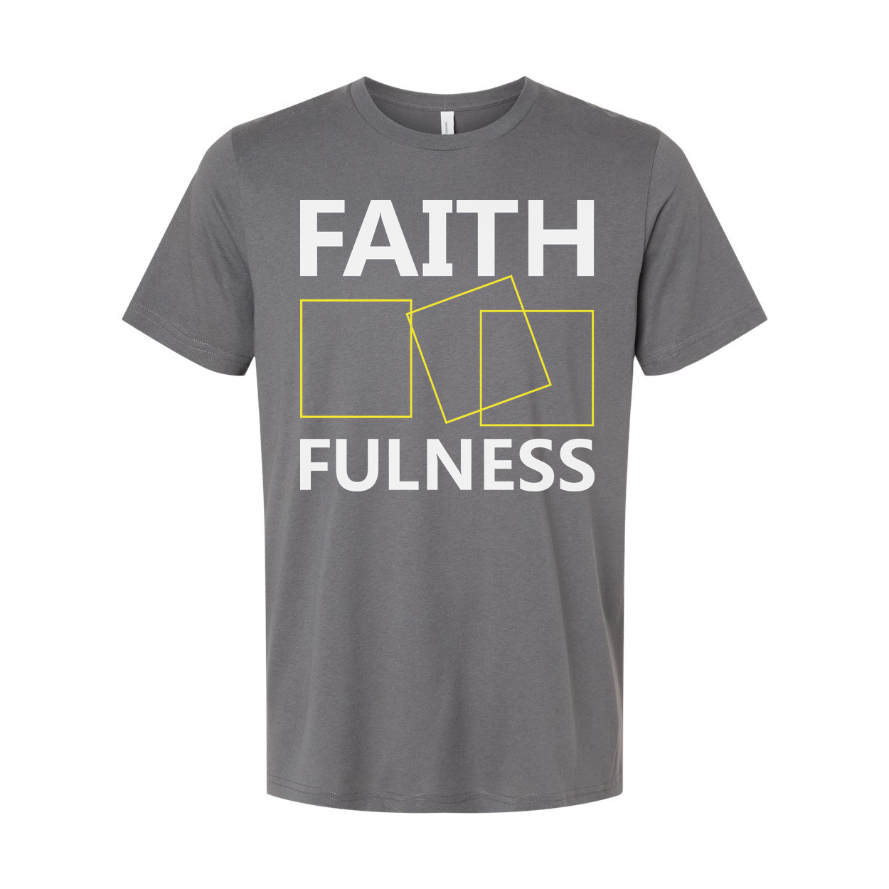Faithfulness Christian Unisex Graphic T Shirt With Modern Yellow Square Outline Design