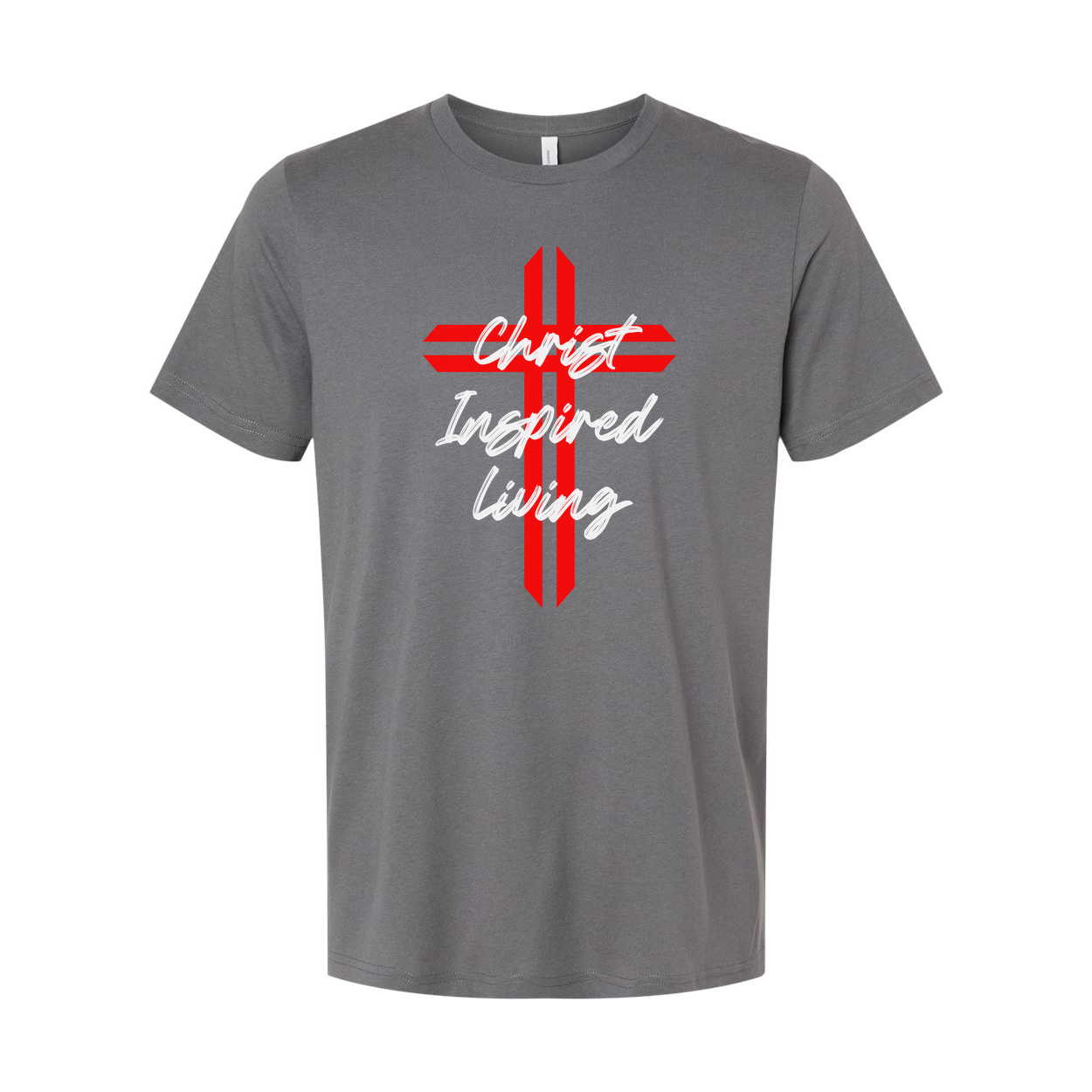 Christian Cross Graphic T Shirt Featuring Christ Inspired Living Script Overlay For Men And Women