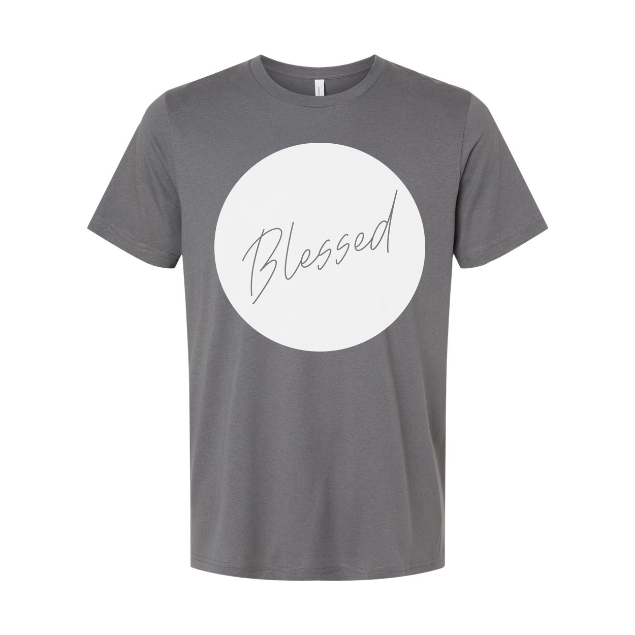 Unisex Blessed Circle Graphic T Shirt Featuring Elegant Script Font Design For Faith Centered Style
