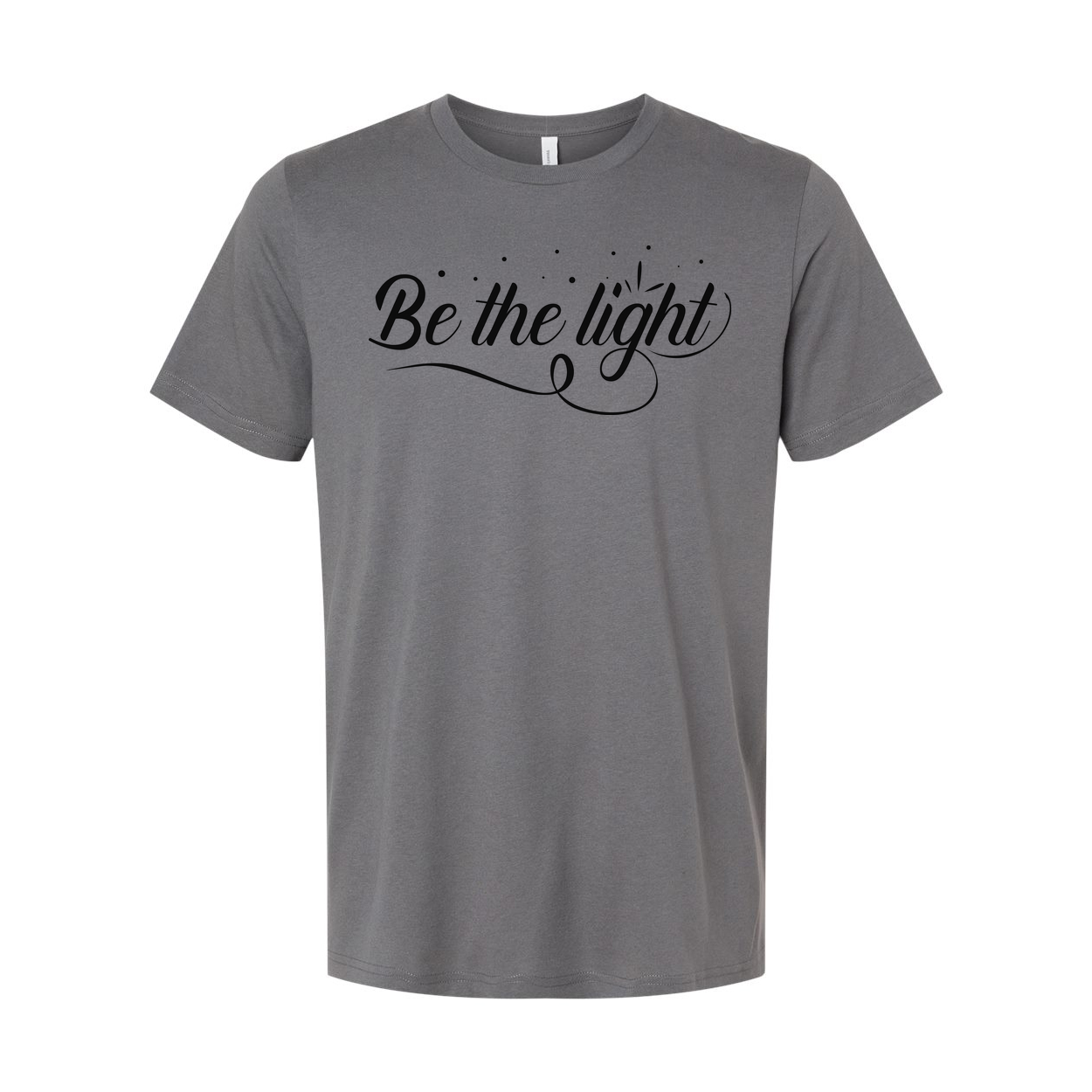 Be The Light Christian Unisex T Shirt With Script Font And Decorative Dots Emblem Design
