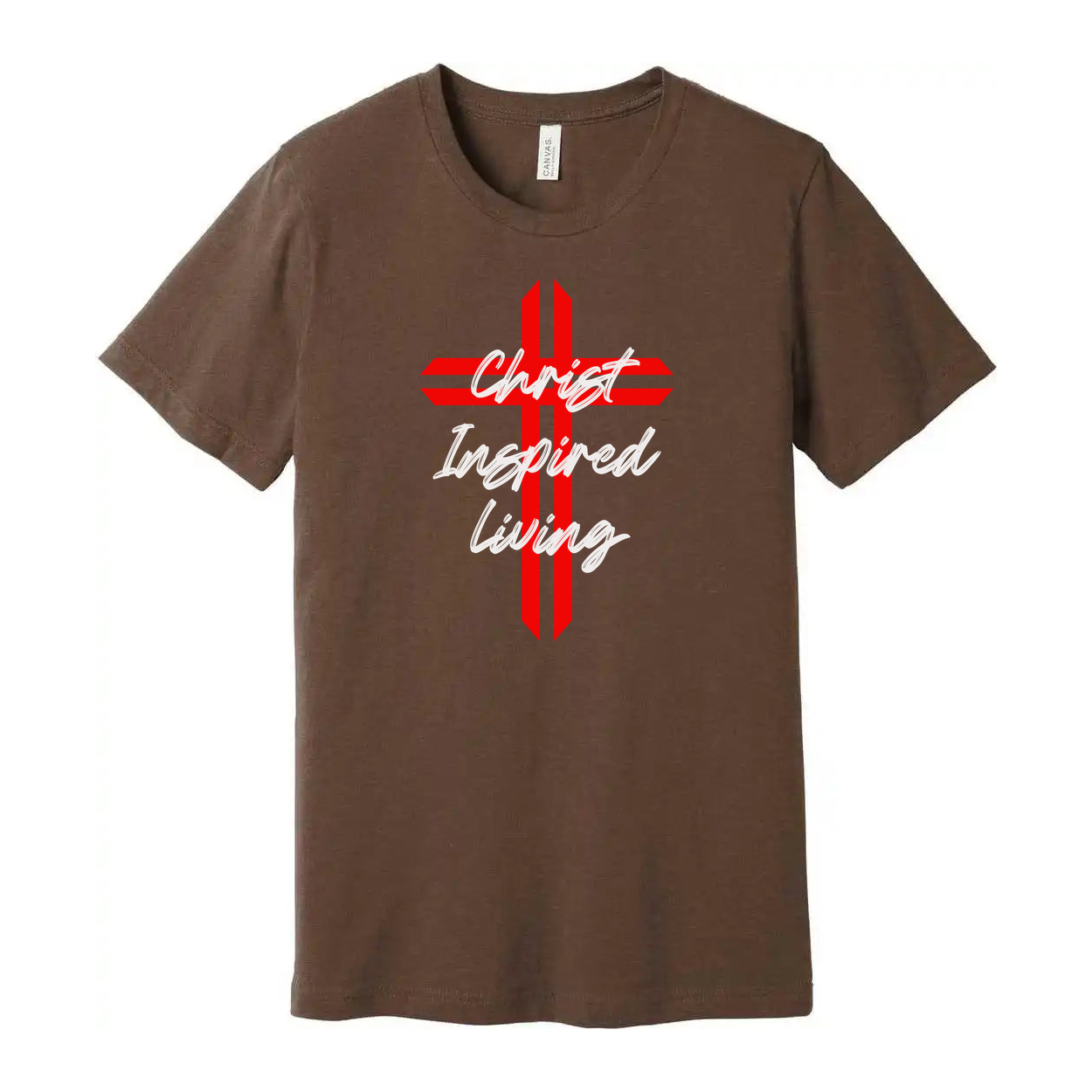 Christian Cross Graphic T Shirt Featuring Christ Inspired Living Script Overlay For Men And Women
