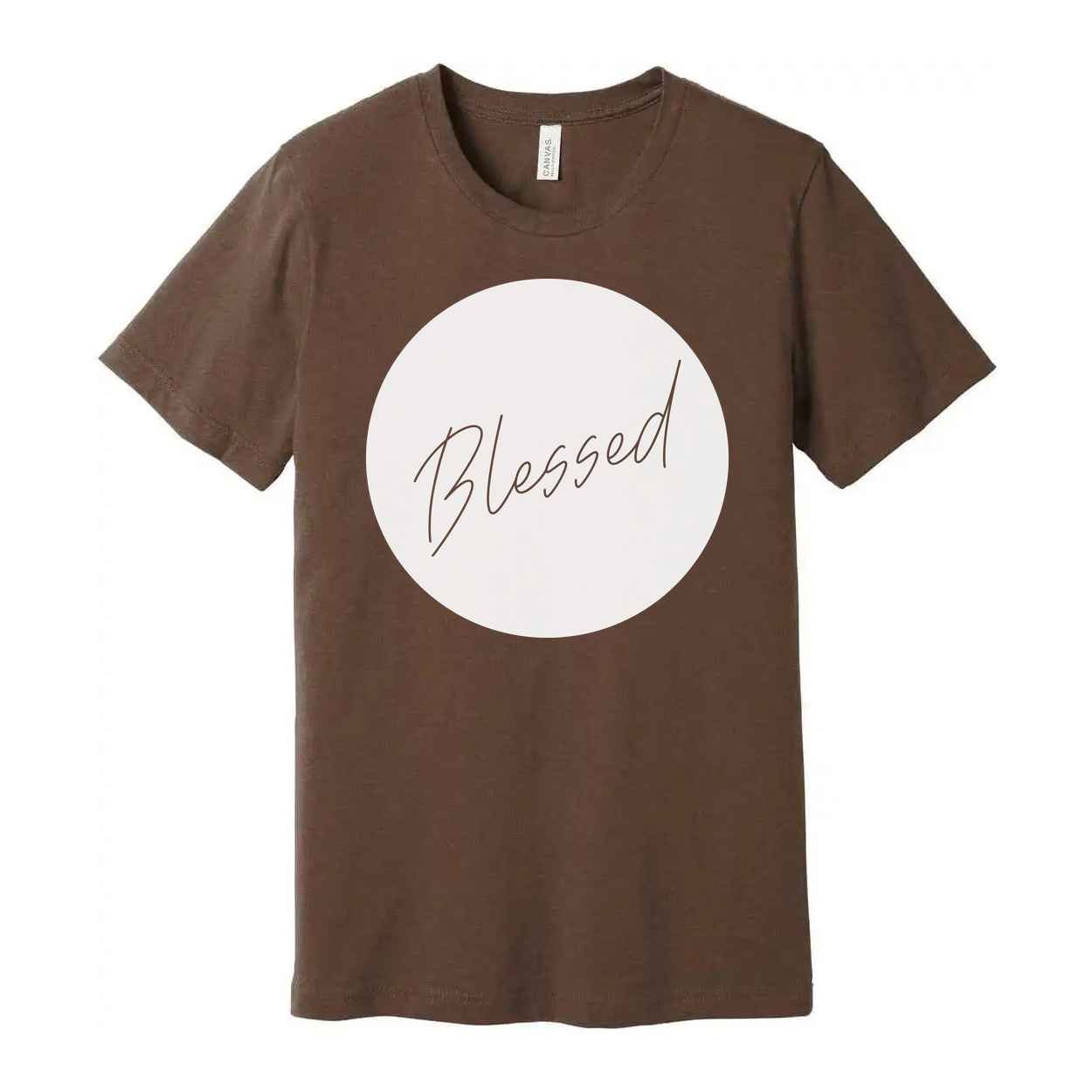 Unisex Blessed Circle Graphic T Shirt Featuring Elegant Script Font Design For Faith Centered Style