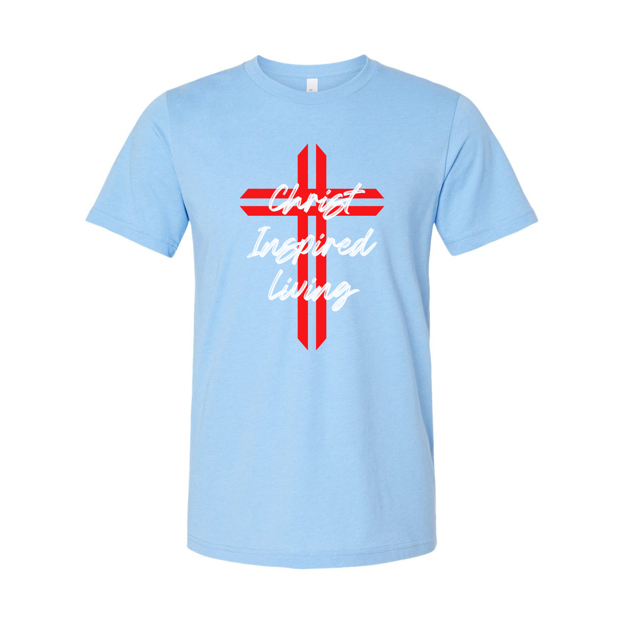 Christian Cross Graphic T Shirt Featuring Christ Inspired Living Script Overlay For Men And Women