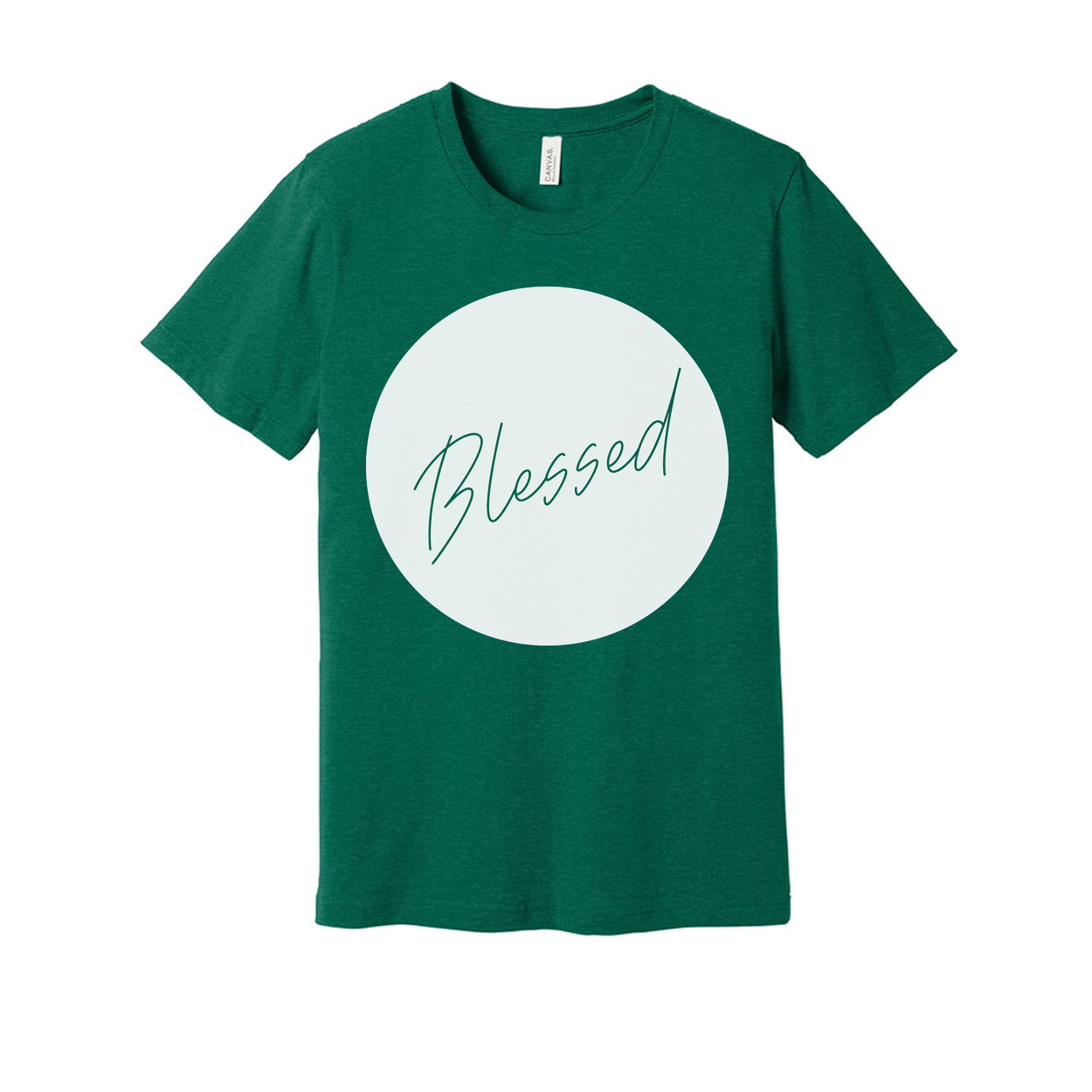 Unisex Blessed Circle Graphic T Shirt Featuring Elegant Script Font Design For Faith Centered Style