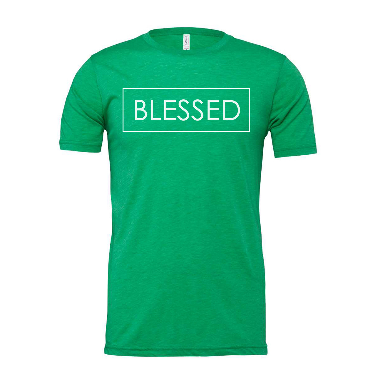 Unisex Christian Blessed Graphic T Shirt With Minimal Rectangular Frame Design Short Sleeve Crew Neck
