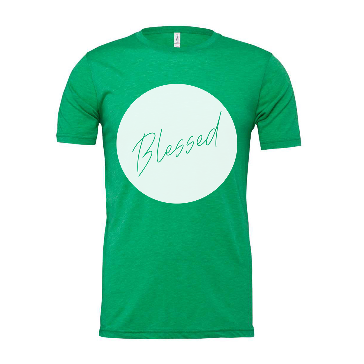 Unisex Blessed Circle Graphic T Shirt Featuring Elegant Script Font Design For Faith Centered Style