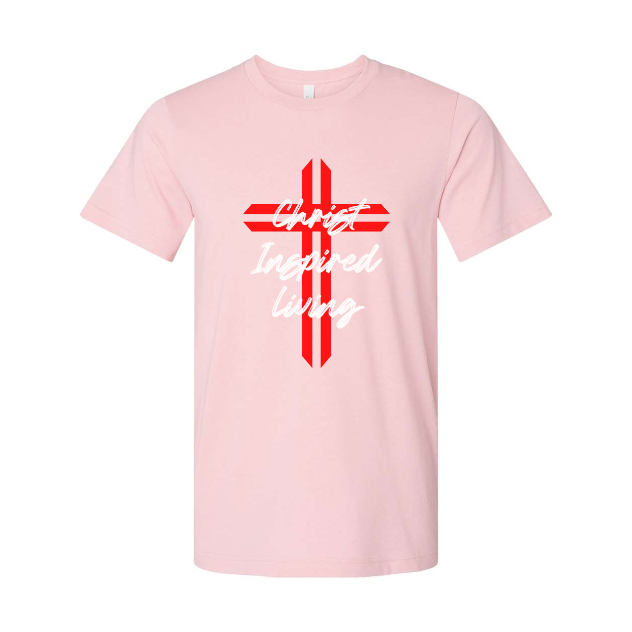 Christian Cross Graphic T Shirt Featuring Christ Inspired Living Script Overlay For Men And Women