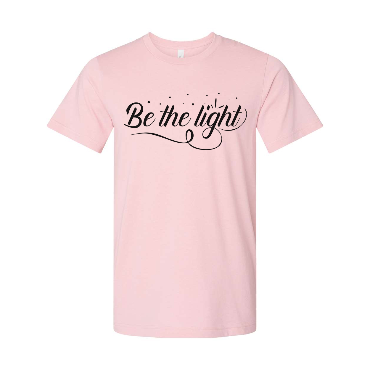 Be The Light Christian Unisex T Shirt With Script Font And Decorative Dots Emblem Design