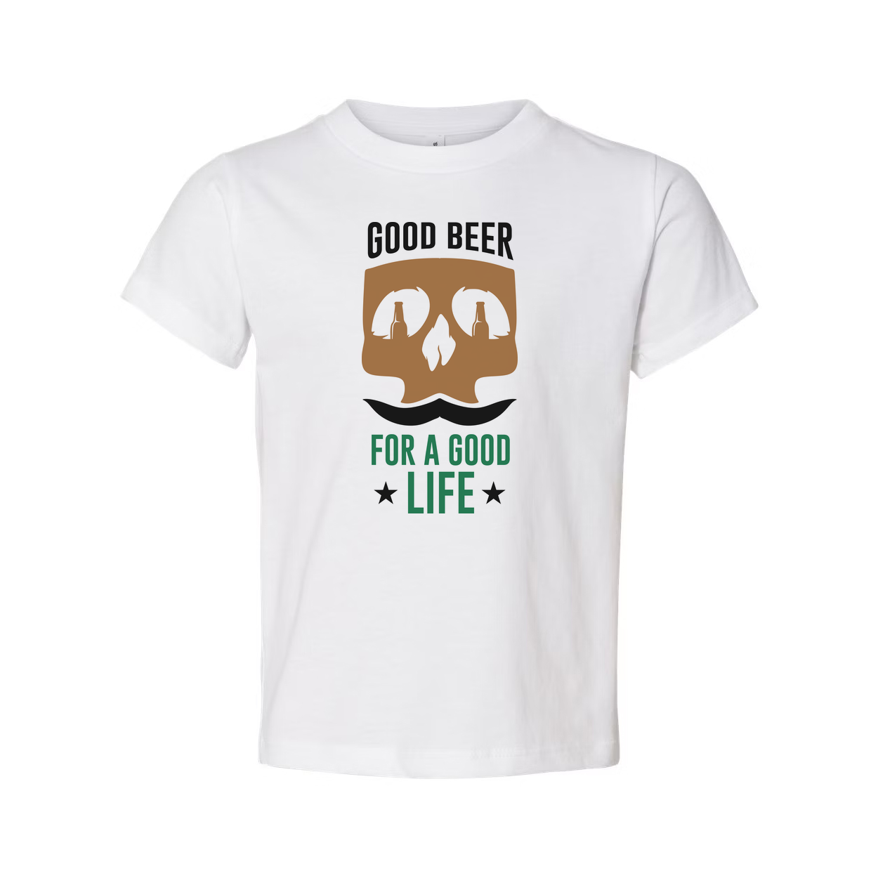 Unisex Beer Graphic T Shirt With Skull Bottle Eyes And Mustache And The Slogan Good Beer For A Good Life