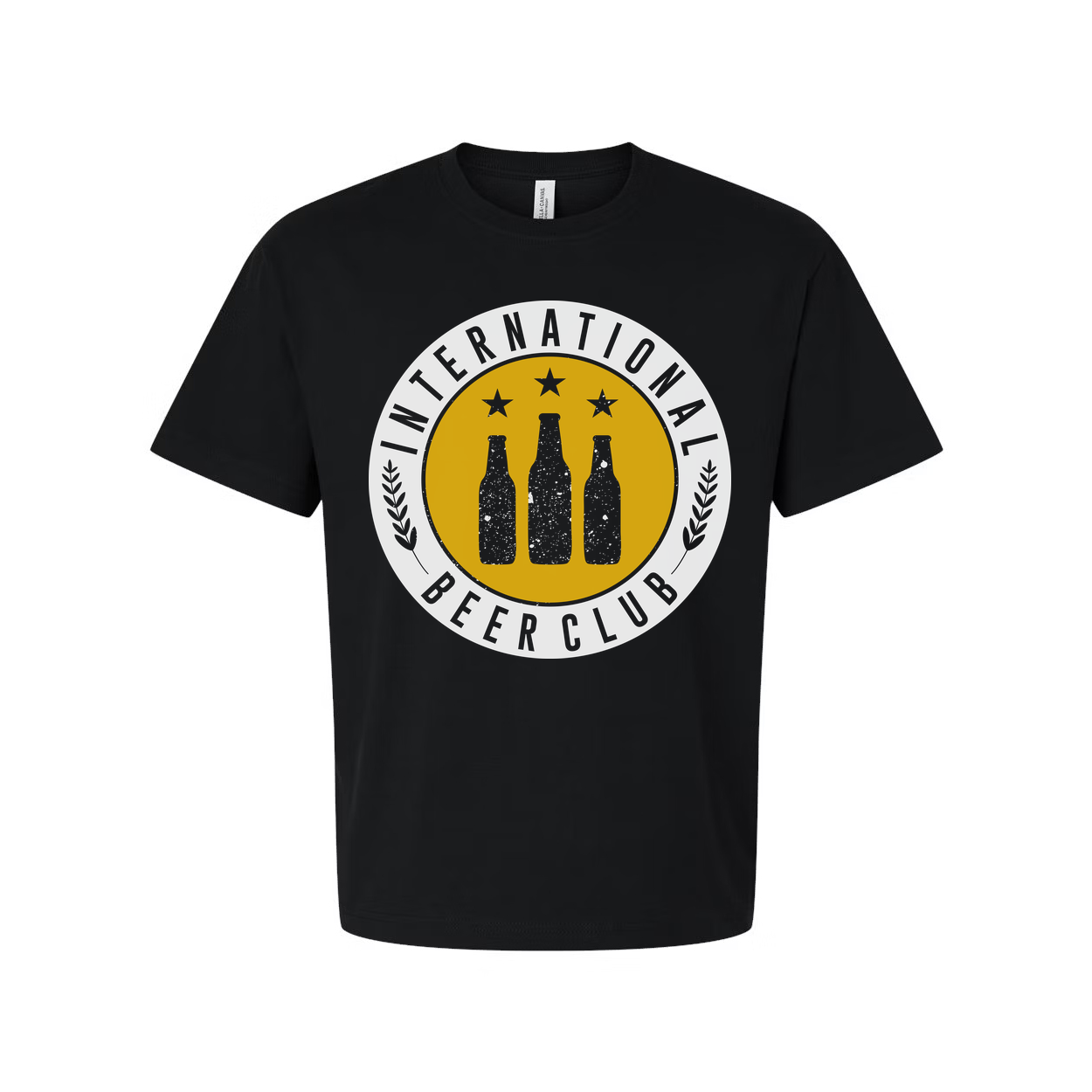 Unisex Graphic T Shirt Featuring International Beer Club Logo With Bottles Emblem And Stars