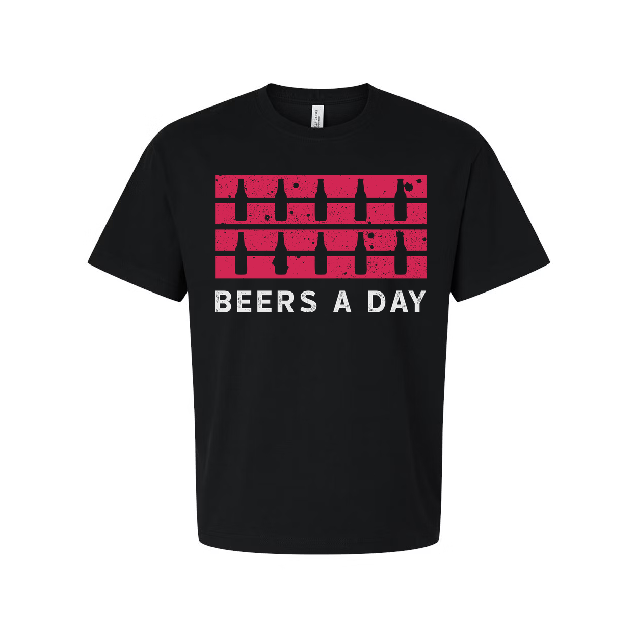 Unisex Beers A Day Graphic Tee With Pink Bottle Stripe Distressed Print Retro Style
