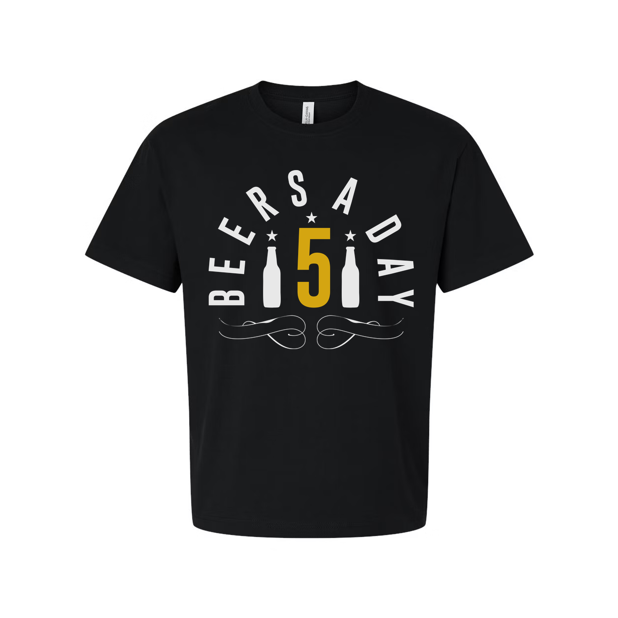 Five Beer Day Graphic Unisex T Shirt With Bottle Silhouettes And Decorative Swirls
