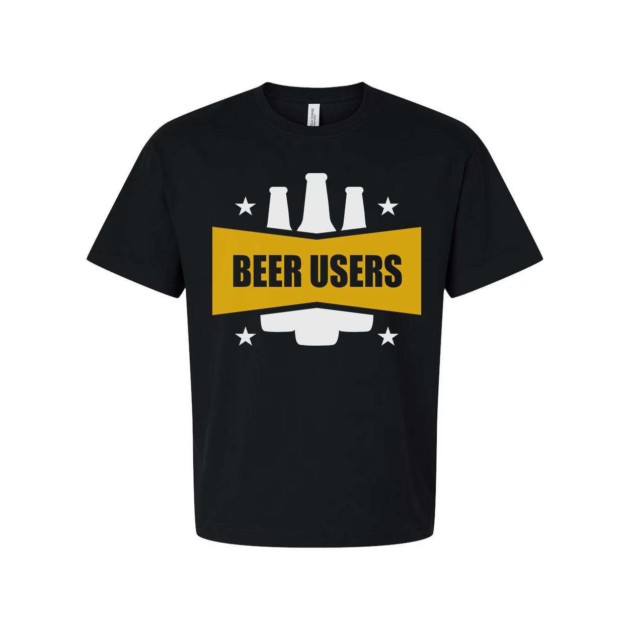 Beer Users Graphic Unisex Tee With Bold Yellow Banner And Beer Bottle Silhouette Artwork