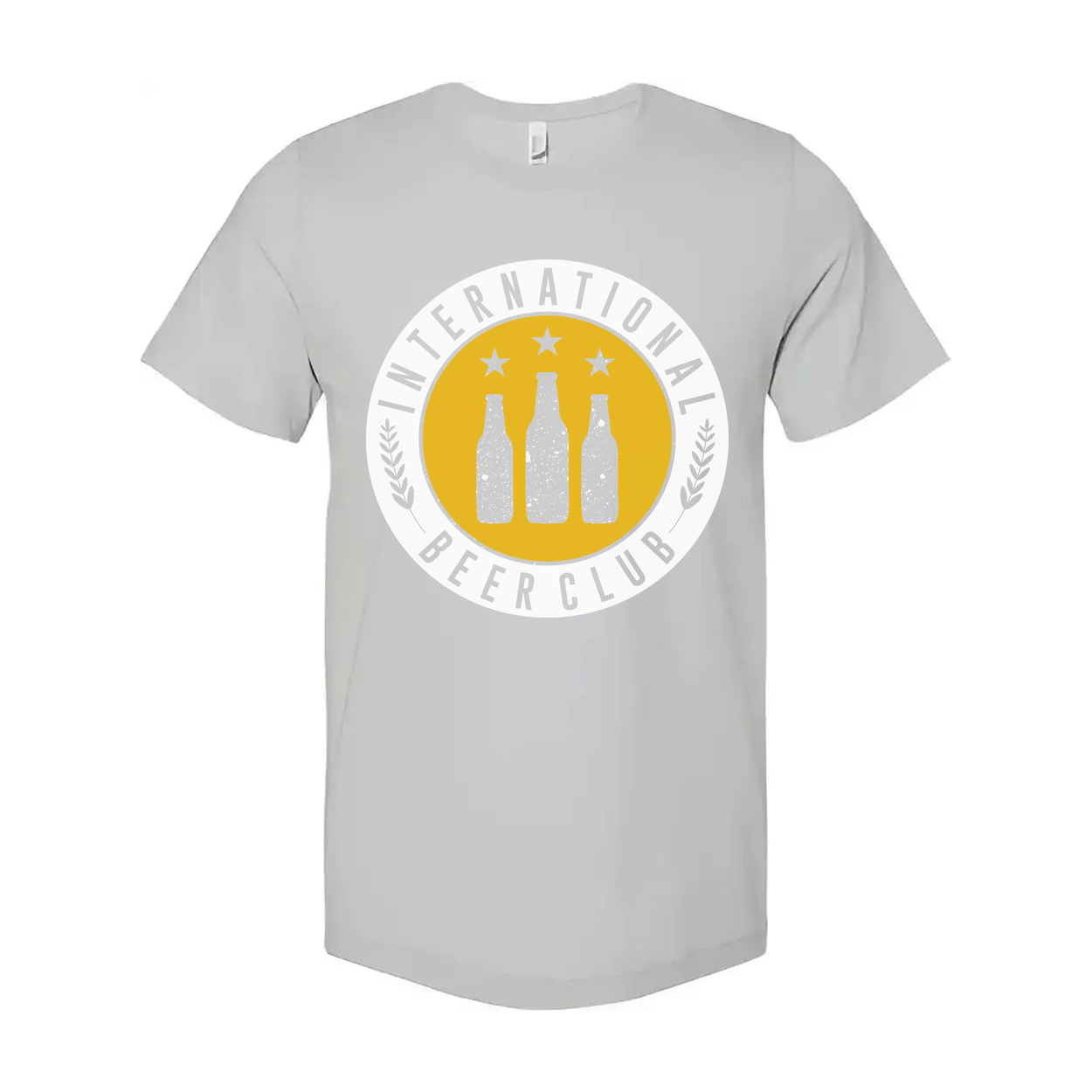 Unisex Graphic T Shirt Featuring International Beer Club Logo With Bottles Emblem And Stars