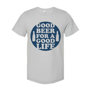 Unisex Graphic T Shirt With Circular Good Beer For A Good Life Design And Beer Bottle Icons