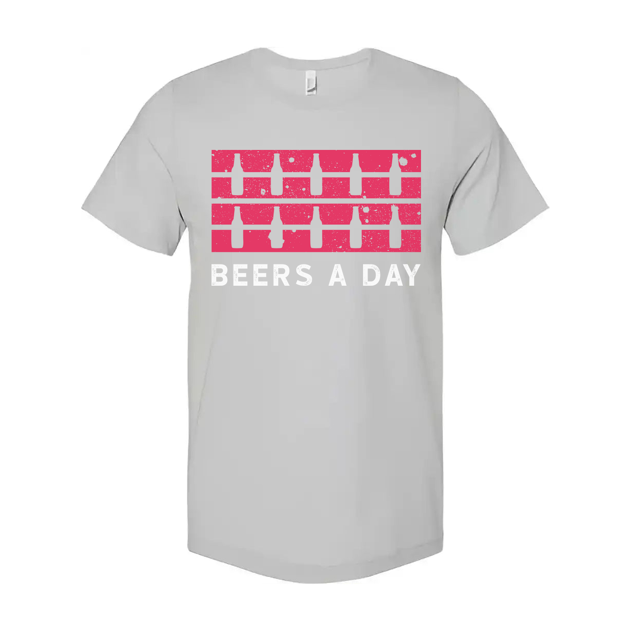 Unisex Beers A Day Graphic Tee With Pink Bottle Stripe Distressed Print Retro Style