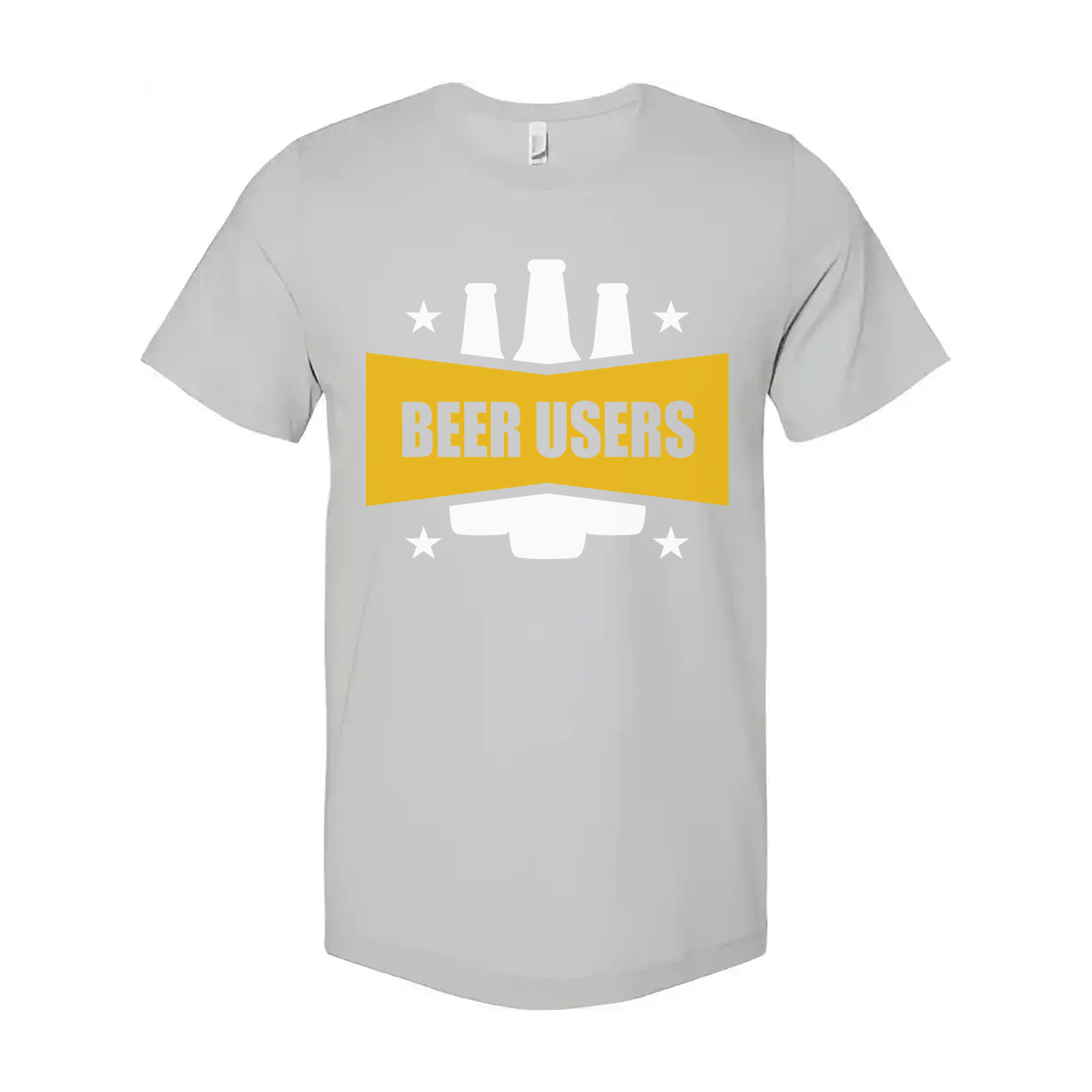 Beer Users Graphic Unisex Tee With Bold Yellow Banner And Beer Bottle Silhouette Artwork