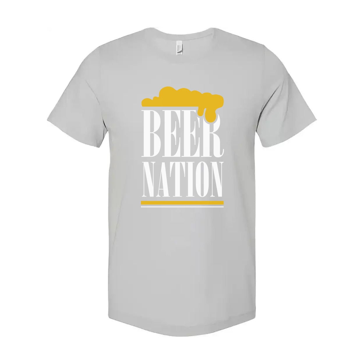Beer Nation Unisex Short Sleeve Graphic T Shirt With Beer Foam Logo Design For Everyday Wear
