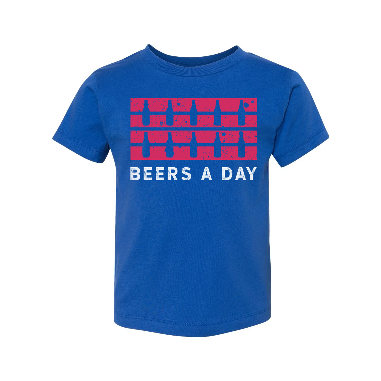 Unisex Beers A Day Graphic Tee With Pink Bottle Stripe Distressed Print Retro Style