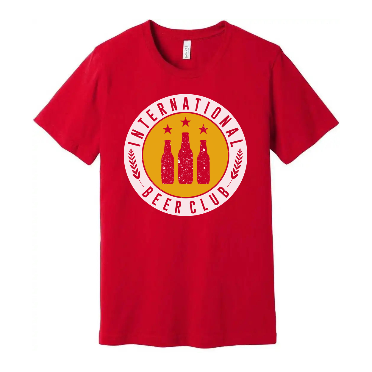 Unisex Graphic T Shirt Featuring International Beer Club Logo With Bottles Emblem And Stars