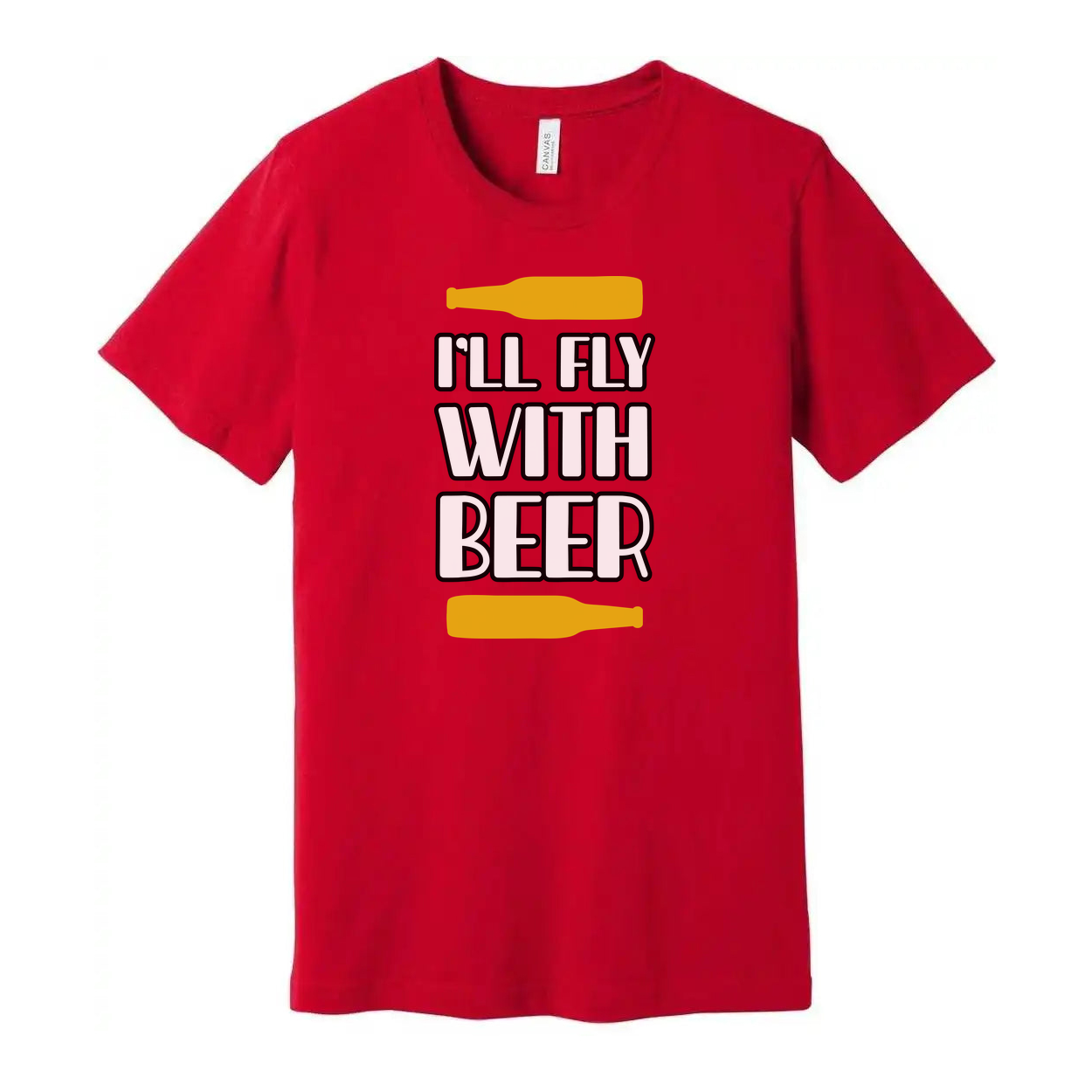 Unisex Beer Graphic T Shirt With Bottle Illustrations Printed Front I Will Fly With Beer