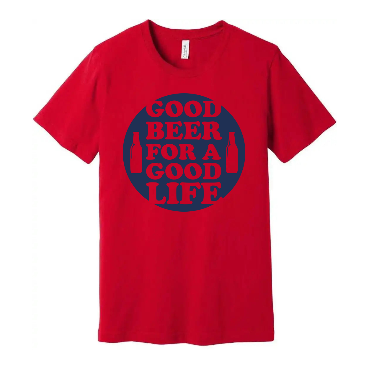 Unisex Graphic T Shirt With Circular Good Beer For A Good Life Design And Beer Bottle Icons