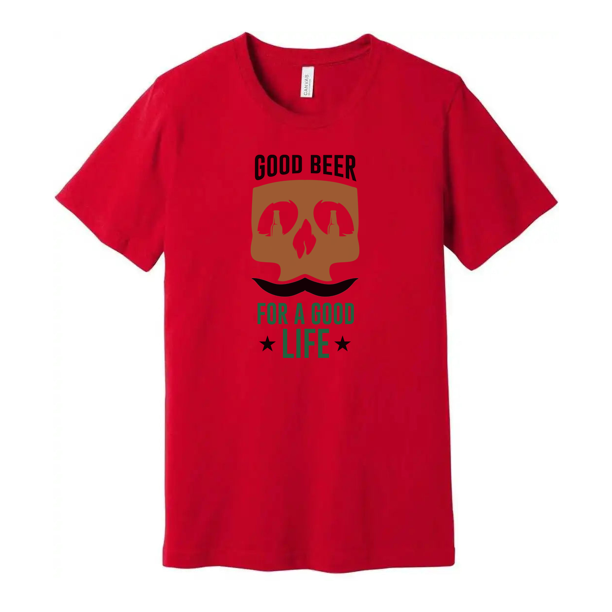 Unisex Beer Graphic T Shirt With Skull Bottle Eyes And Mustache And The Slogan Good Beer For A Good Life