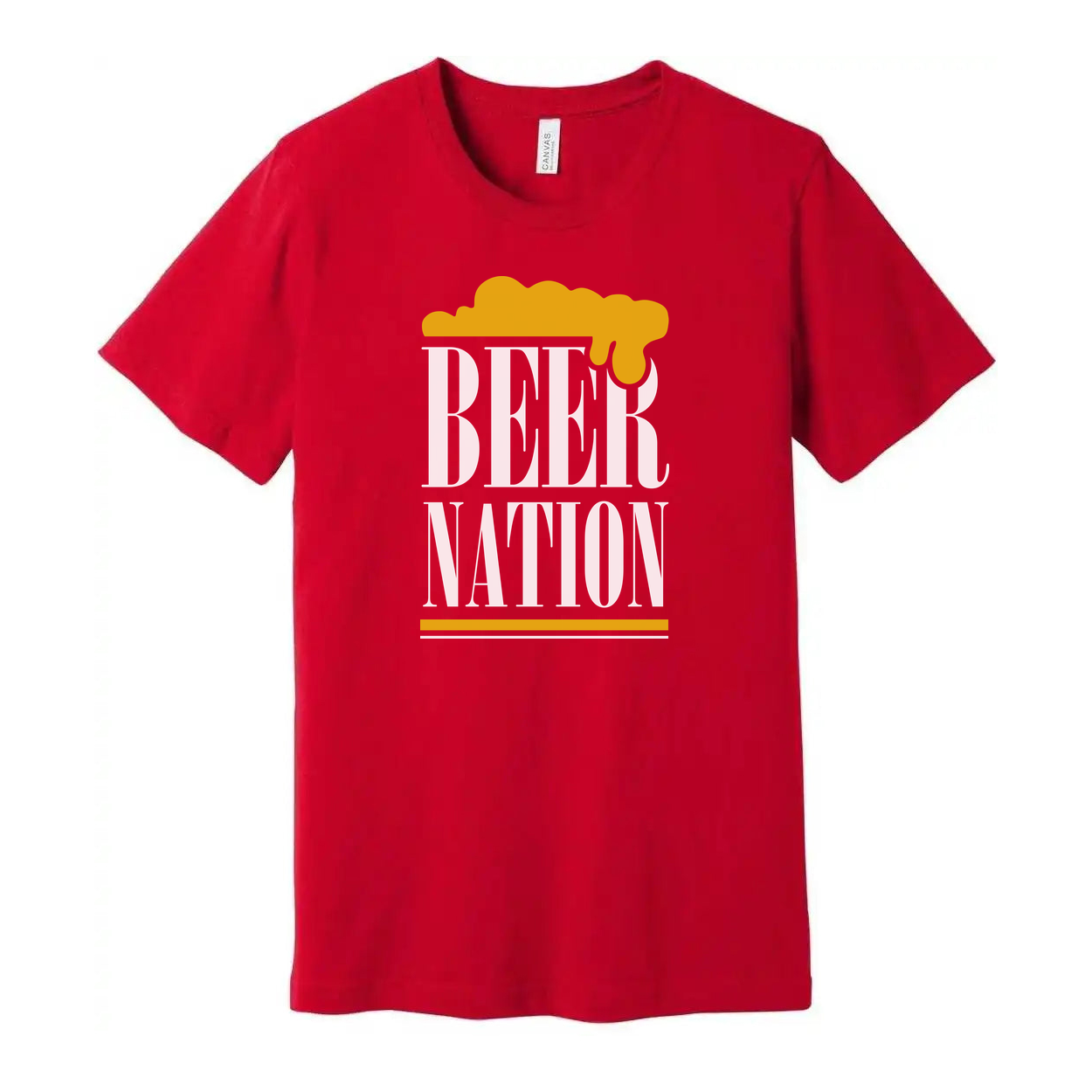 Beer Nation Unisex Short Sleeve Graphic T Shirt With Beer Foam Logo Design For Everyday Wear