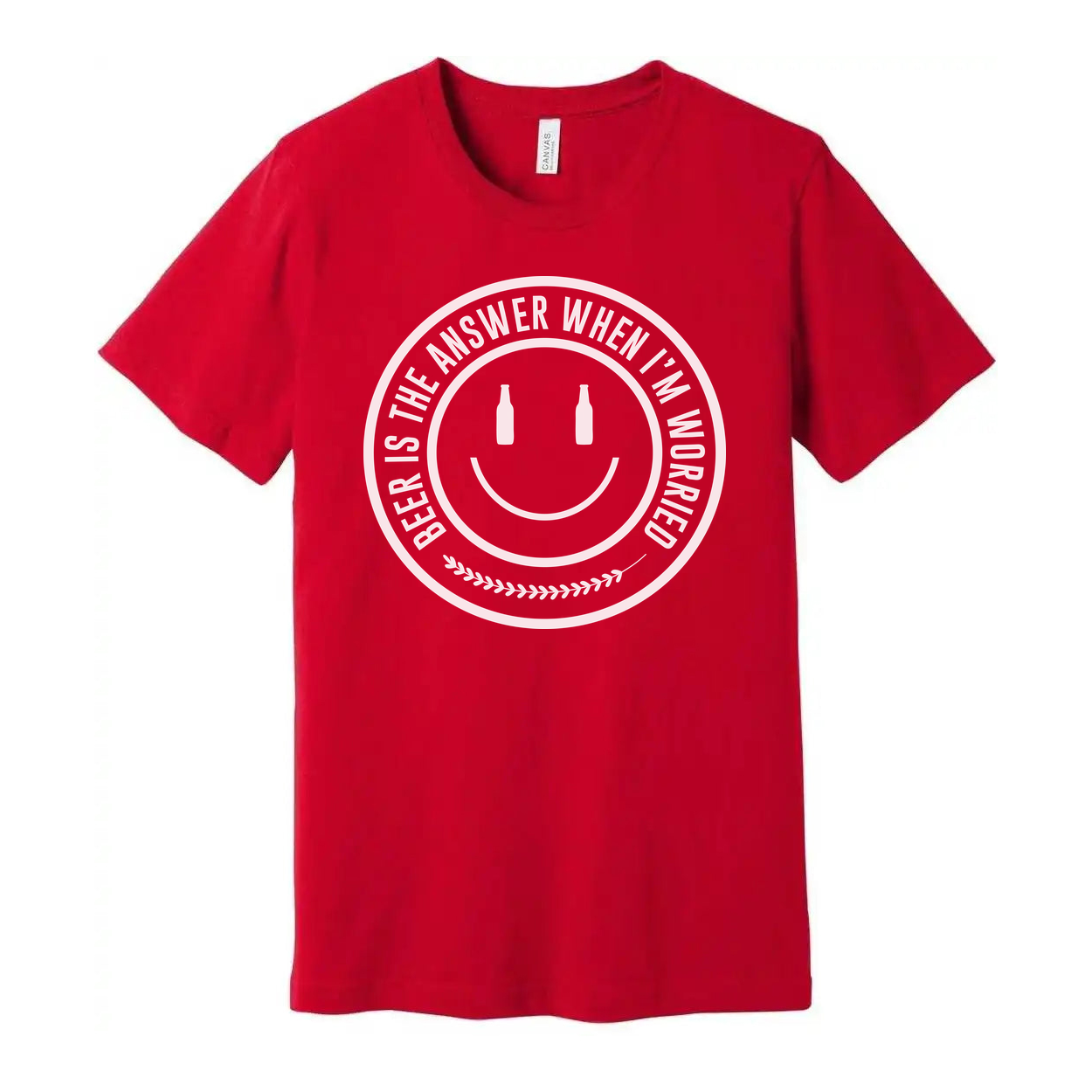 Unisex Beer Is The Answer When I'm Worried Circular Logo Graphic Tee Shirt For Everyday Wear