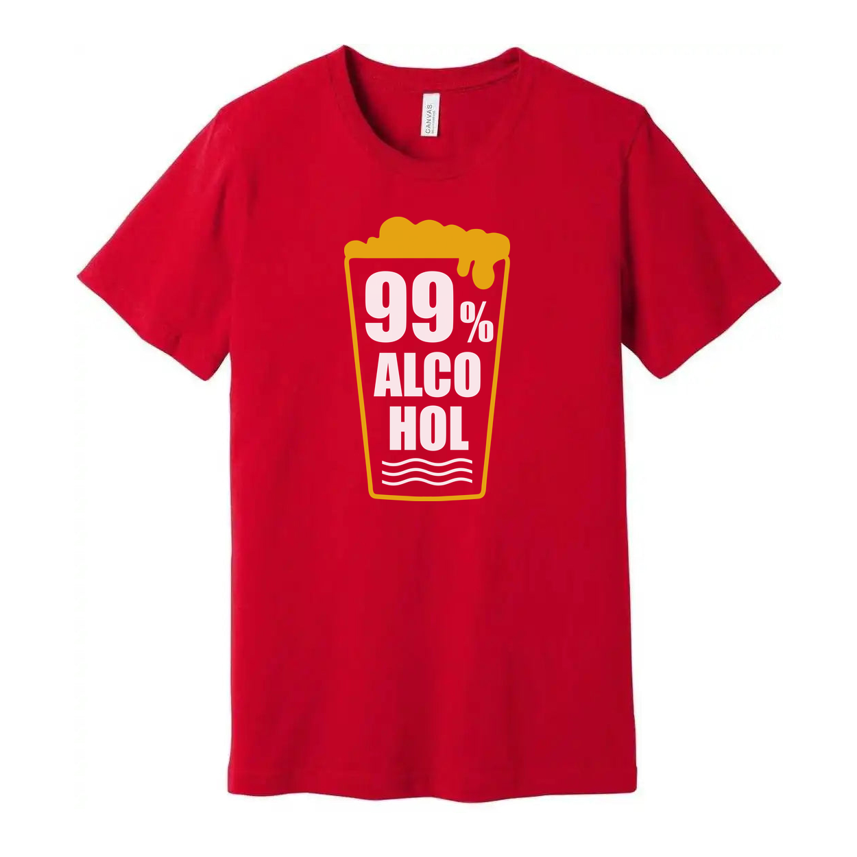 Unisex Beer Glass Graphic T Shirt With 99 Percent Alcohol Text Design For Everyday Wear And Fun