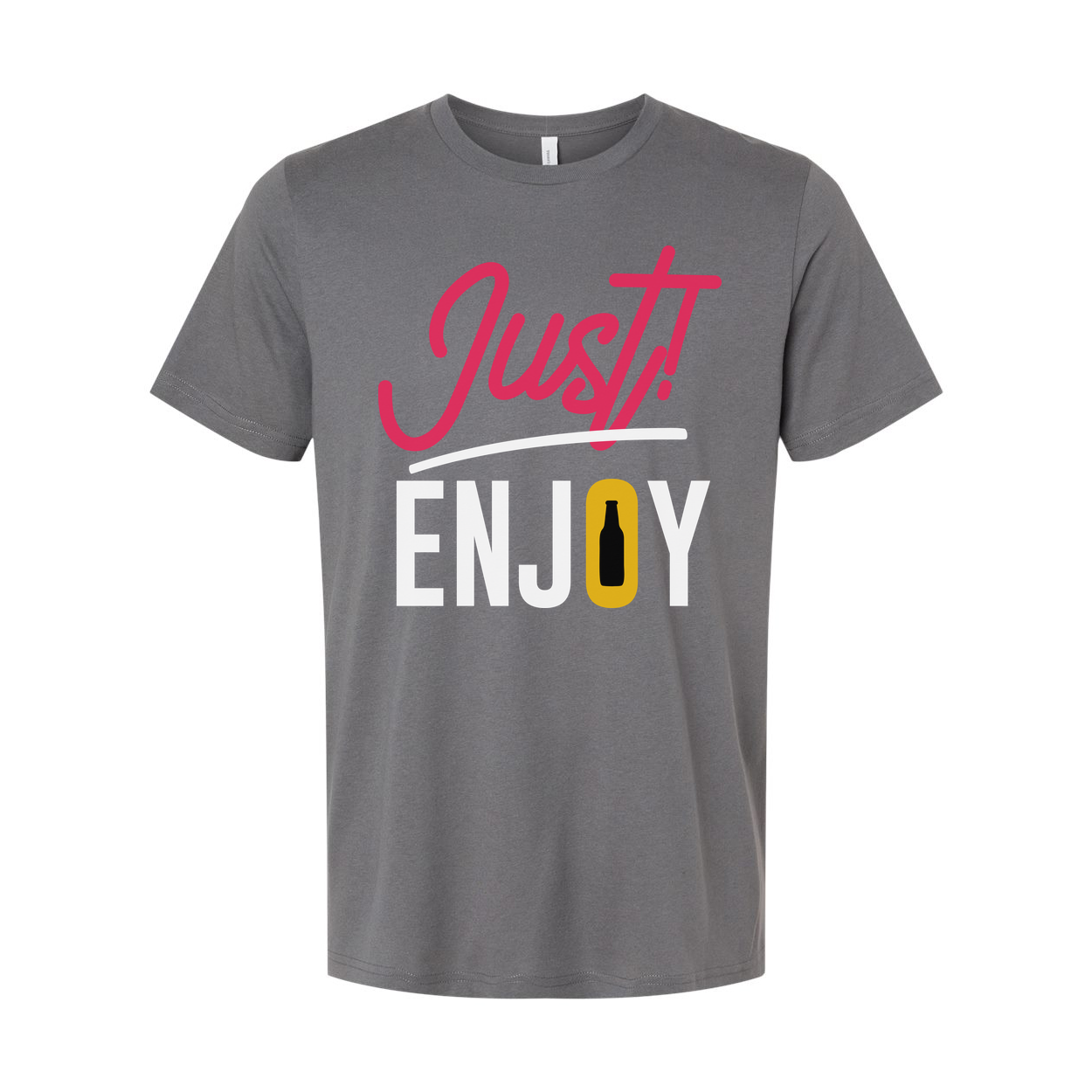 Just Enjoy Beer Graphic Unisex Tee With Bottle Icon Design For Casual Everyday Wear