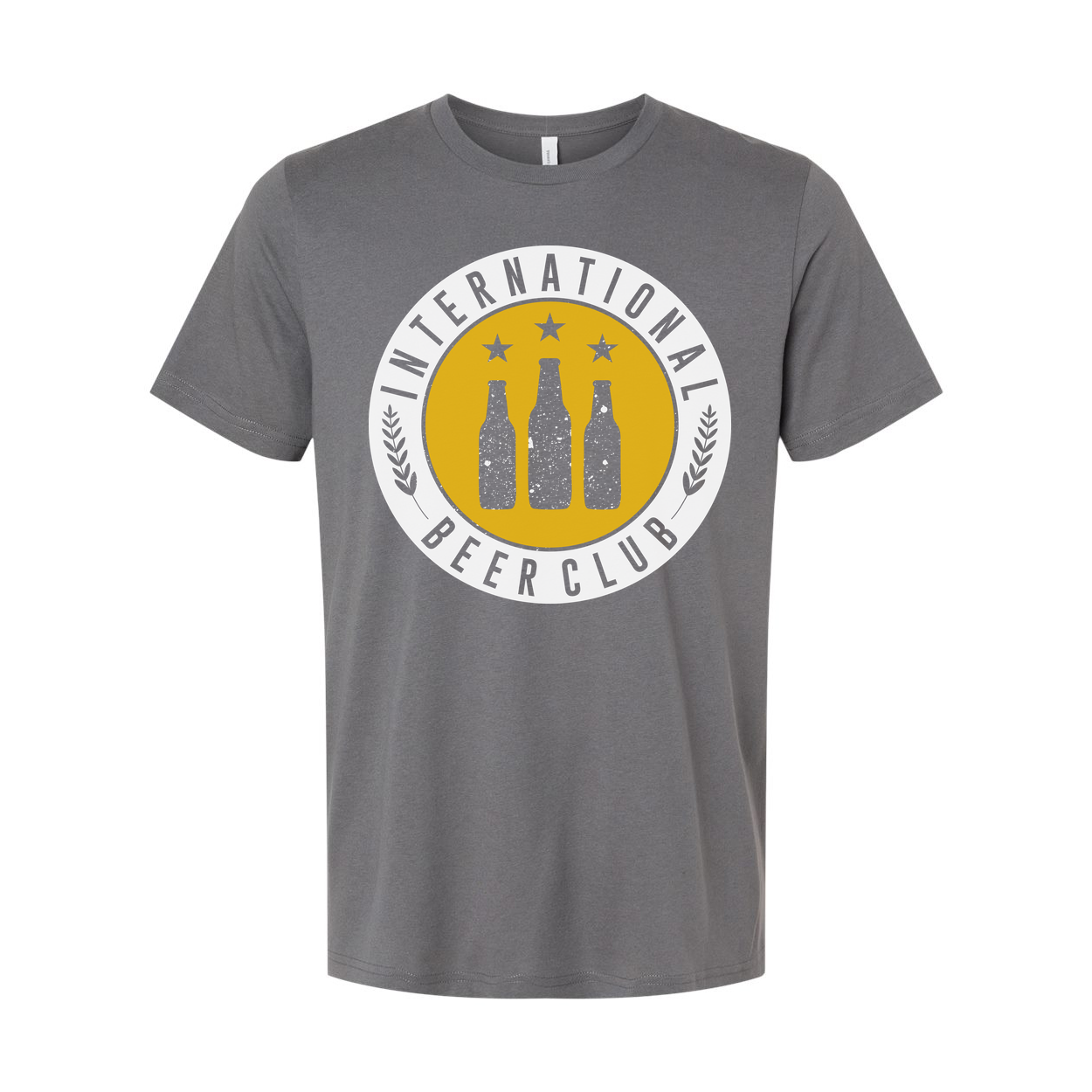 Unisex Graphic T Shirt Featuring International Beer Club Logo With Bottles Emblem And Stars