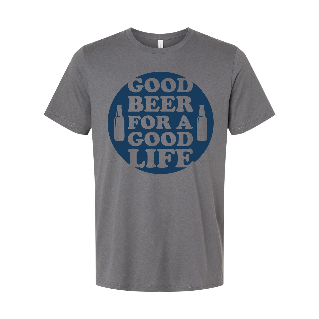 Unisex Graphic T Shirt With Circular Good Beer For A Good Life Design And Beer Bottle Icons