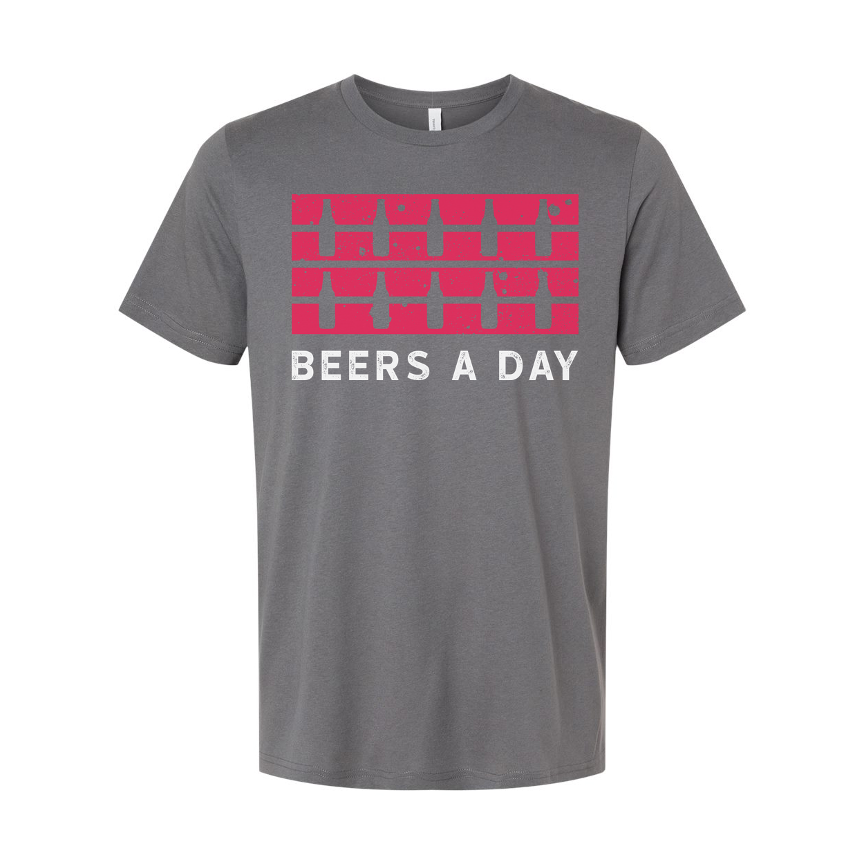 Unisex Beers A Day Graphic Tee With Pink Bottle Stripe Distressed Print Retro Style