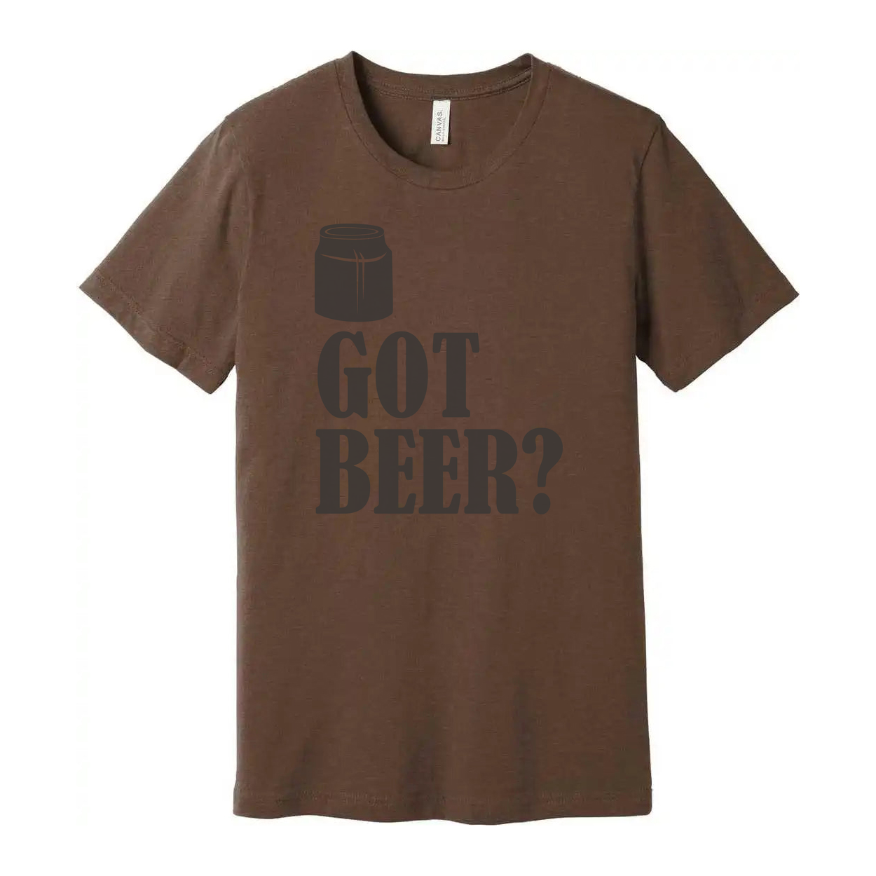 Unisex Short Sleeve T Shirt With Beer Can Graphic And Got Beer Phrase Print Design