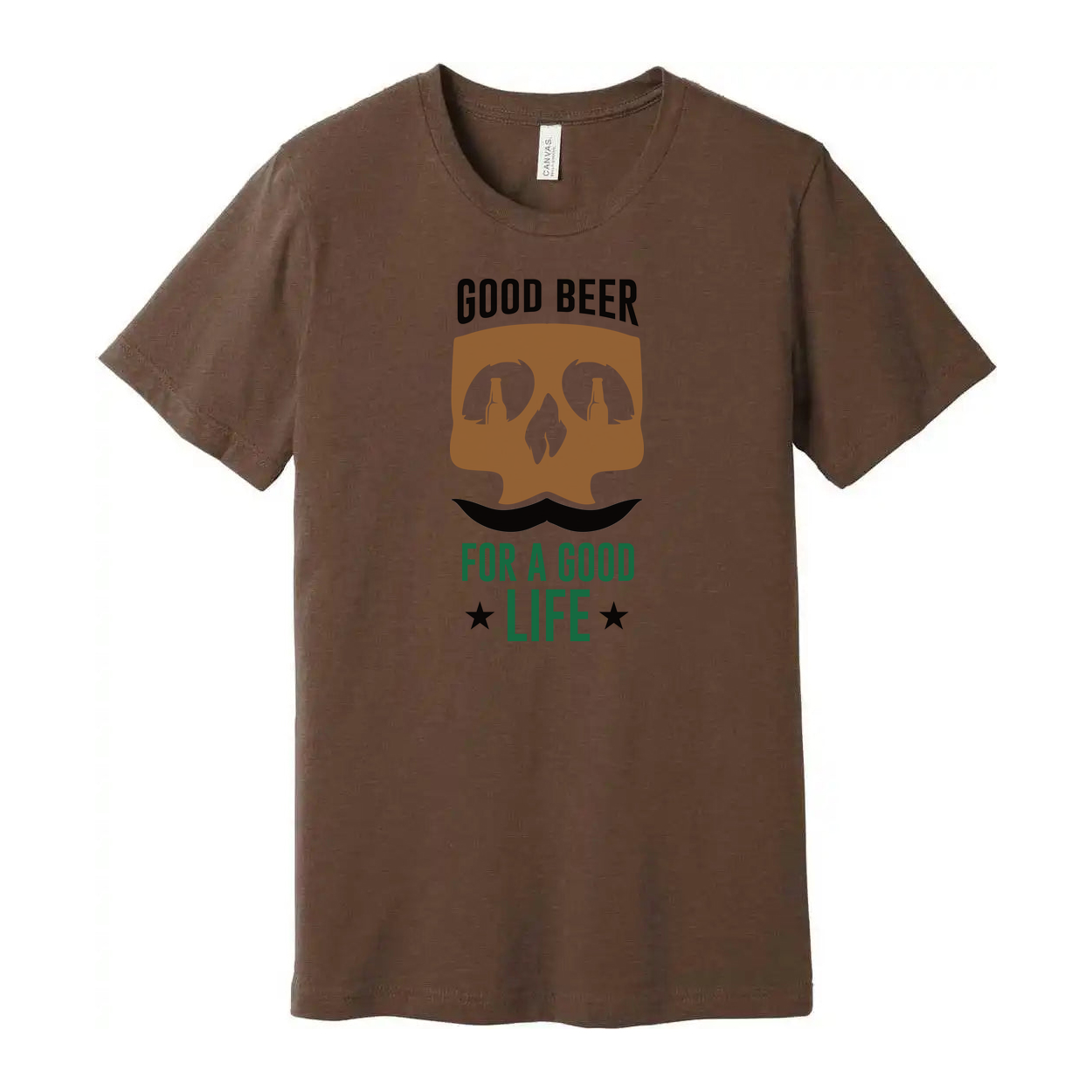 Unisex Beer Graphic T Shirt With Skull Bottle Eyes And Mustache And The Slogan Good Beer For A Good Life