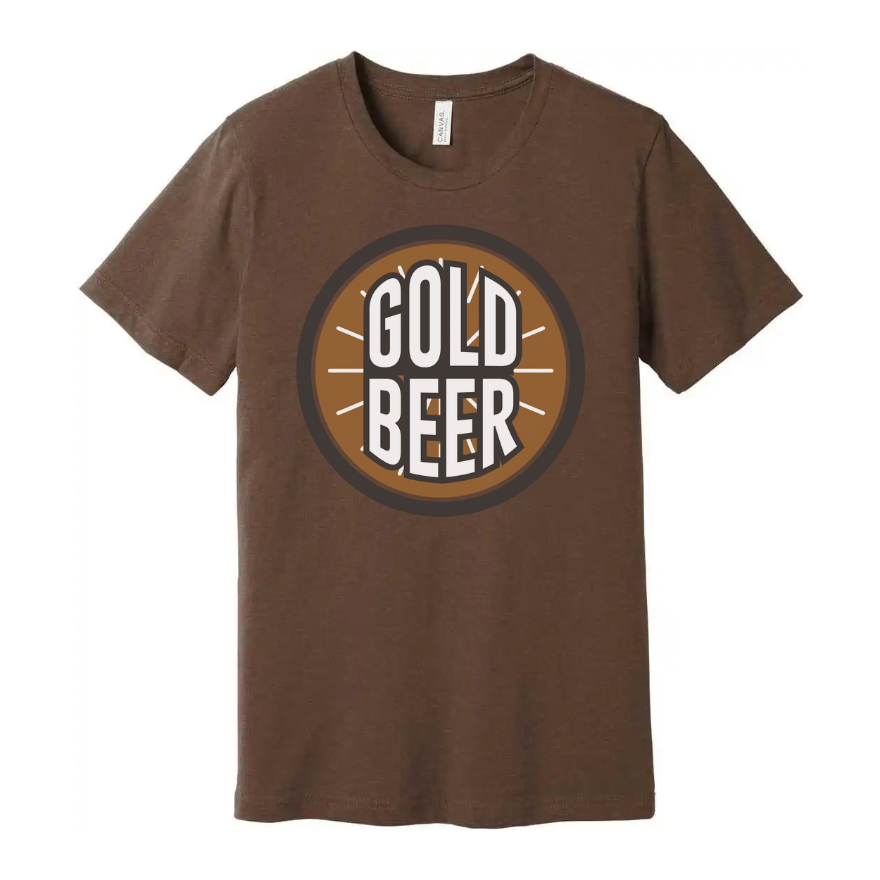 Gold Beer Circle Logo Graphic T Shirt For Men And Women Unisex Casual Tee With Bold Design