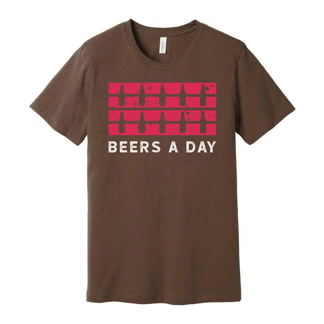 Unisex Beers A Day Graphic Tee With Pink Bottle Stripe Distressed Print Retro Style