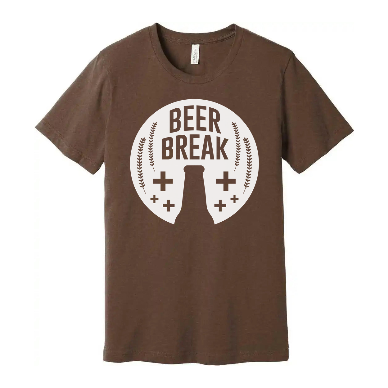 Beer Break Graphic Unisex Tee With Bottle Silhouette And Wheat Barley Motif Artwork