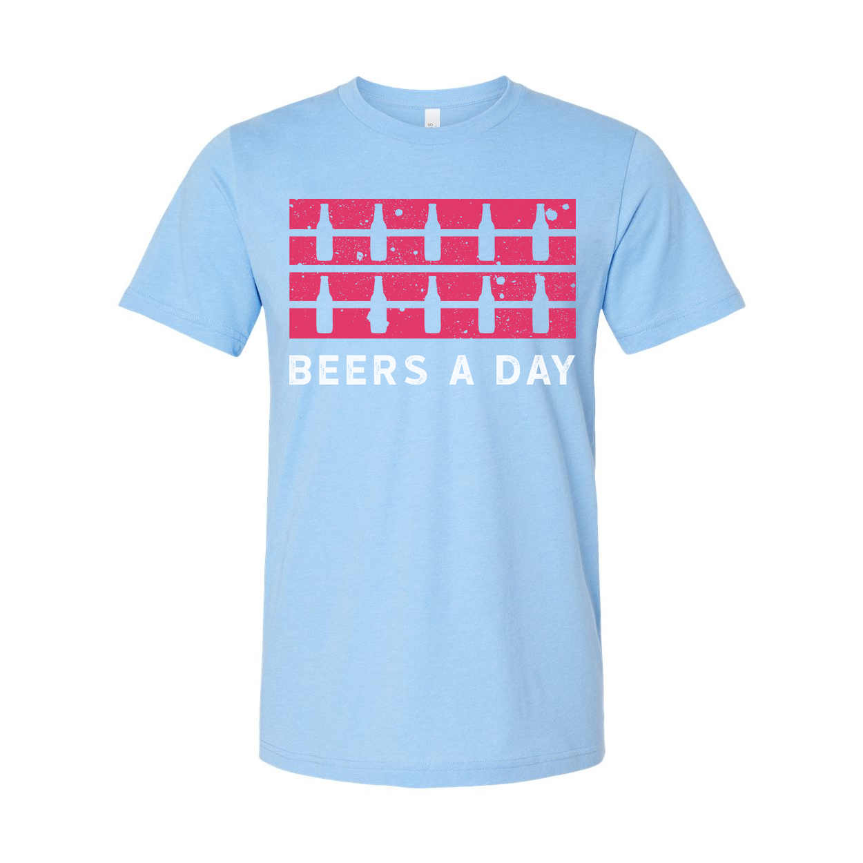 Unisex Beers A Day Graphic Tee With Pink Bottle Stripe Distressed Print Retro Style