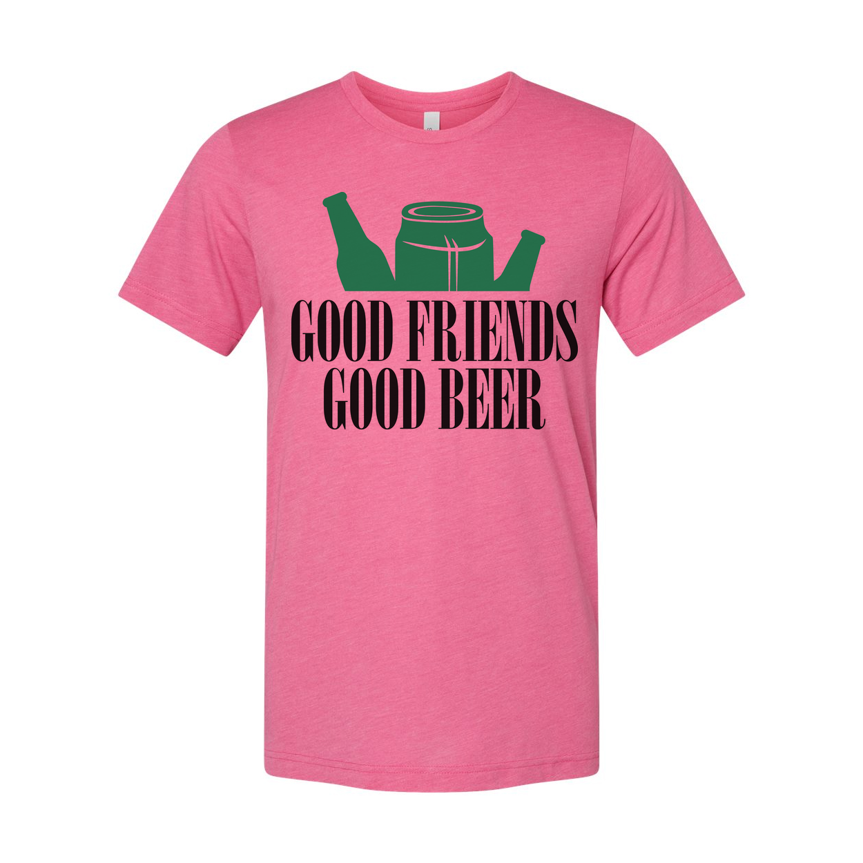 Unisex Graphic T Shirt With Beer Bottles And Can Design Featuring Good Friends Good Beer
