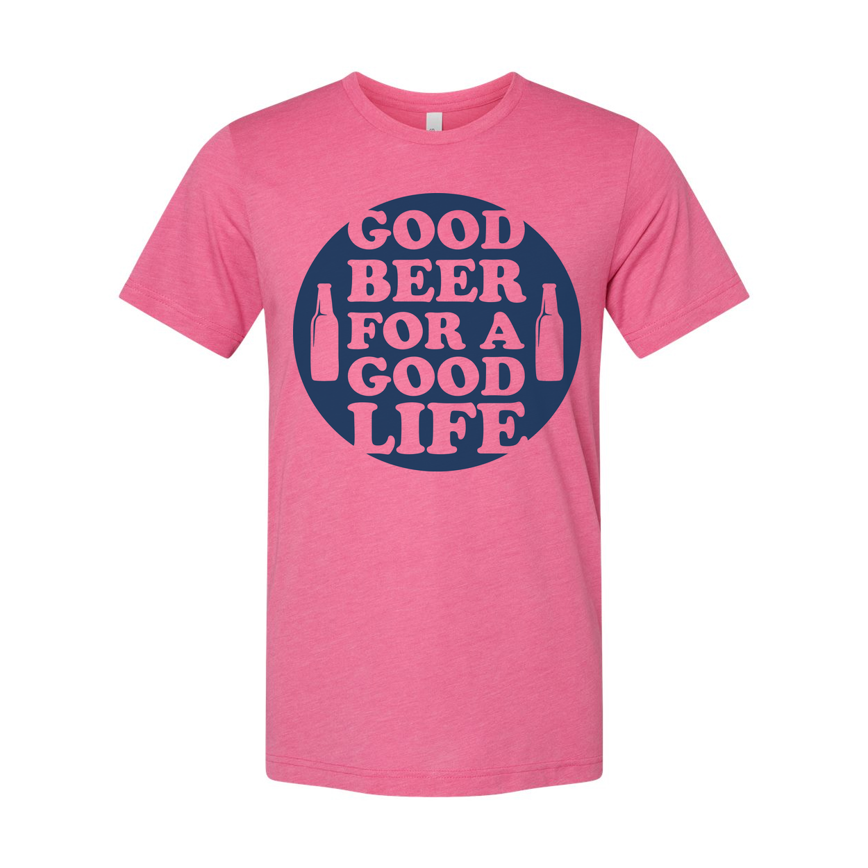Unisex Graphic T Shirt With Circular Good Beer For A Good Life Design And Beer Bottle Icons