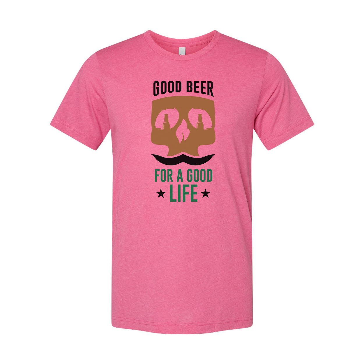 Unisex Beer Graphic T Shirt With Skull Bottle Eyes And Mustache And The Slogan Good Beer For A Good Life