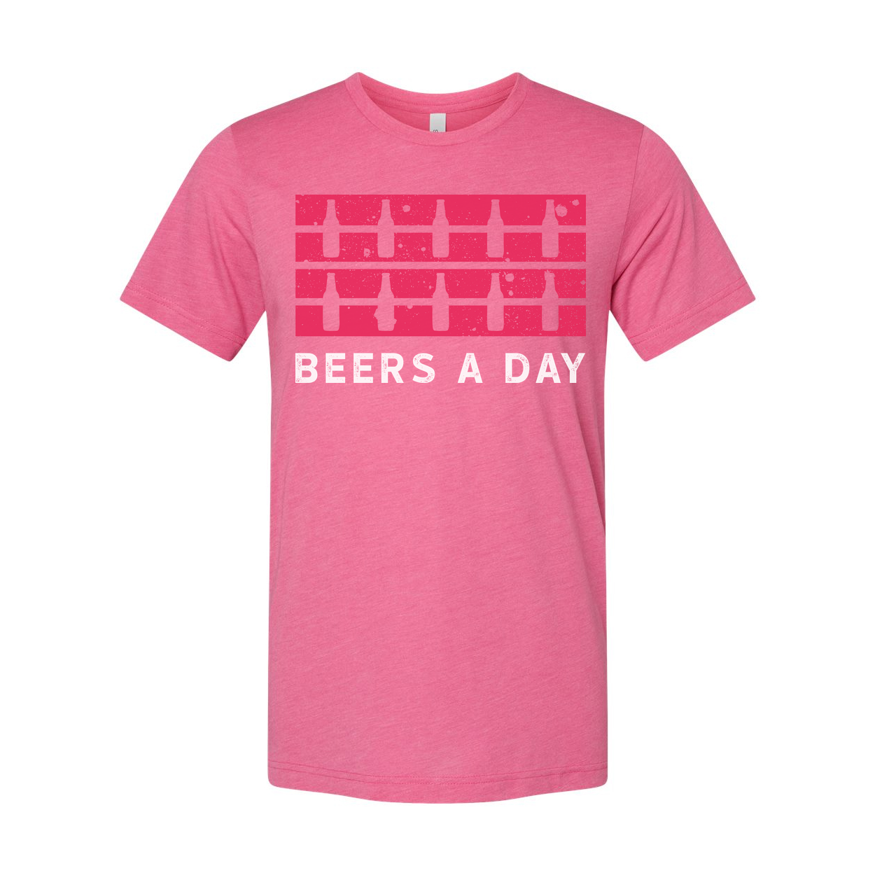 Unisex Beers A Day Graphic Tee With Pink Bottle Stripe Distressed Print Retro Style