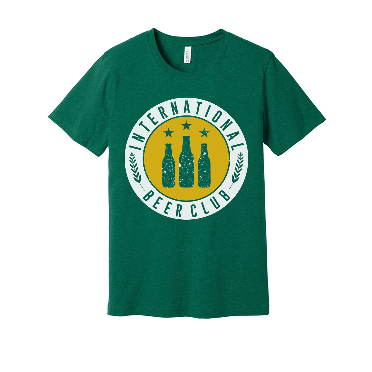 Unisex Graphic T Shirt Featuring International Beer Club Logo With Bottles Emblem And Stars