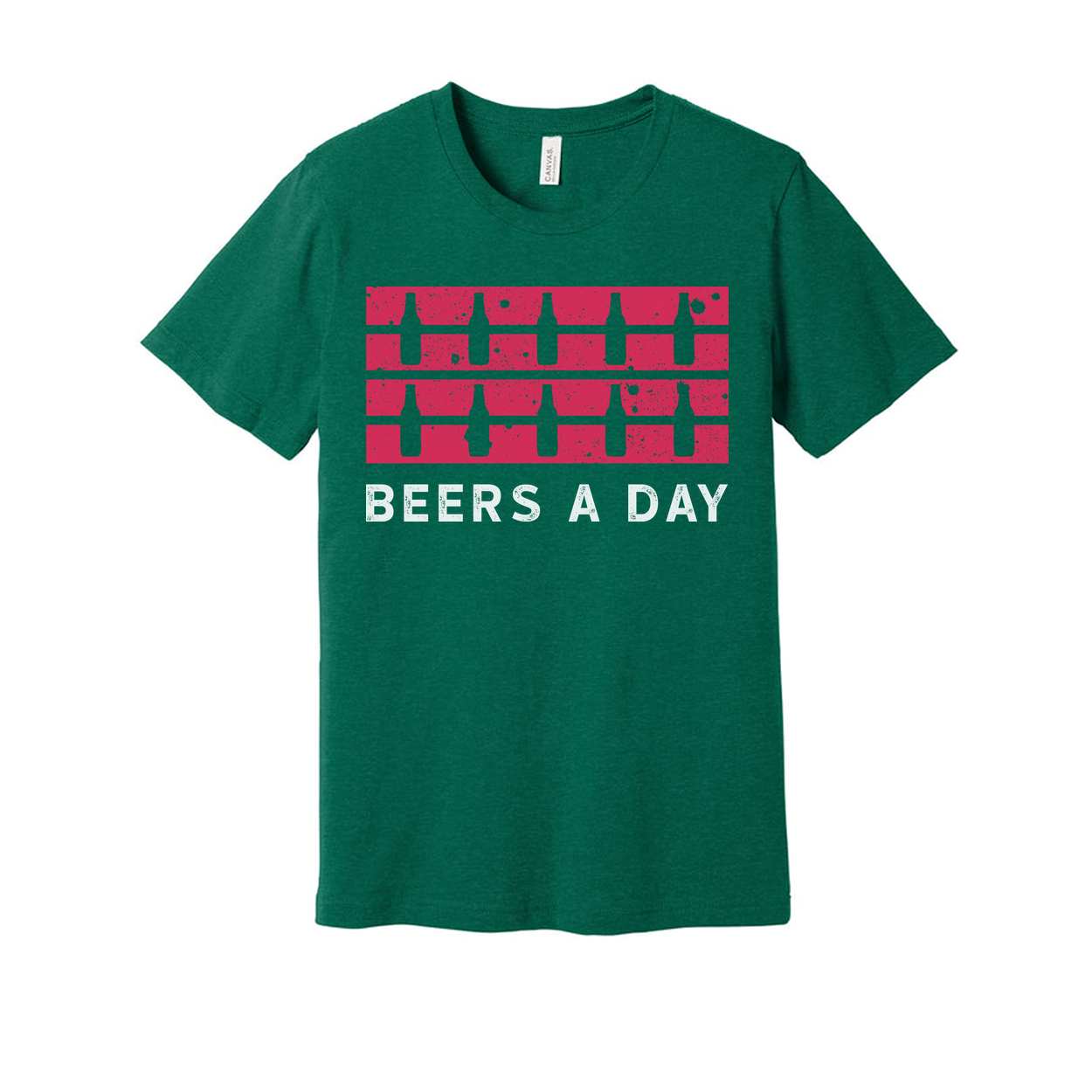 Unisex Beers A Day Graphic Tee With Pink Bottle Stripe Distressed Print Retro Style